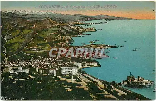 Cartes postales Cote d'Azur a vol d'aeroplane de Nice a Menton