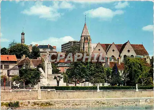 Cartes postales moderne Vierzon Cher Les bords de l'Yevre le monument de Karcher et l'eglise Notre Dame