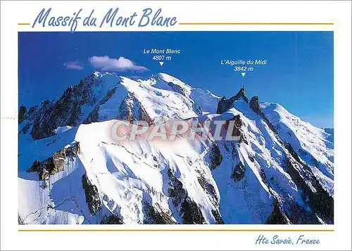 Moderne Karte Le Massif du Mont Blanc Haute Savoie Panorama sur l'Aiguille du Midi et le Mont Blanc