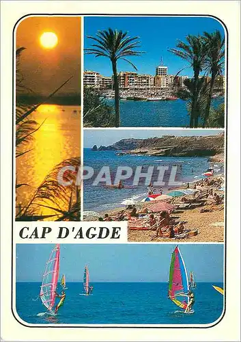 Moderne Karte Cap d'Agde Herault Le port de plaissance La plage vers les falaises
