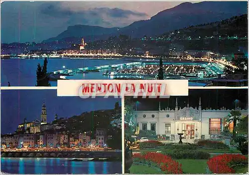 Moderne Karte Menton Cote d'Azur French Riviera Le port et la vieille ville la nuit
