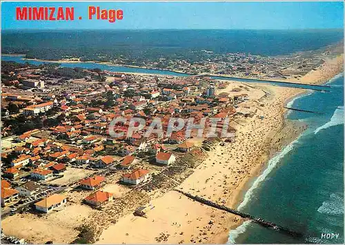 Moderne Karte Mimizan Plage Vue generale aerienne Les plages Nord et Sud