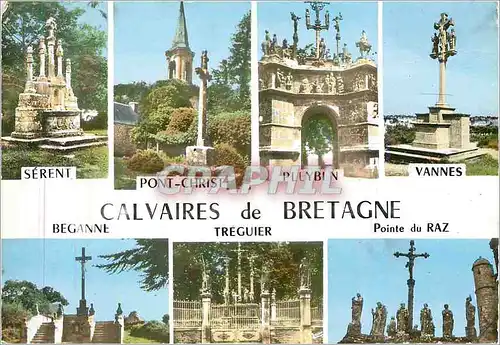 Moderne Karte Calvaires de Bretagne Serent Pont Christ Pleybin Vannes Beganne Treguier Pointe du Raz