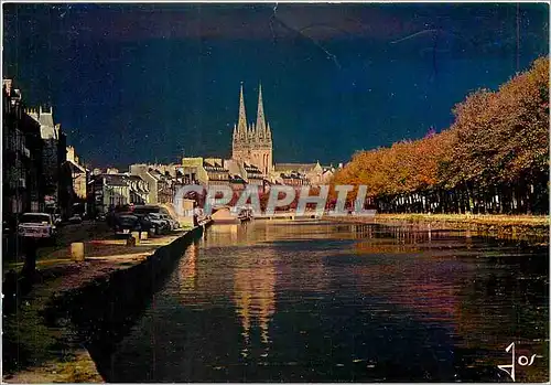 Cartes postales moderne Quimper Finistere Les quais de l'Odet et le nouveau pont au crepuscule