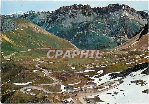 Moderne Karte Le Col du Galibier Savoie Les lacets de la Route du Col au fond le Mont Blanc