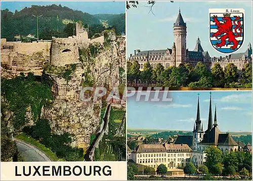 Moderne Karte Luxembourg Rochers du Bock et fortifications Caisse d'Epargne Cathedrale