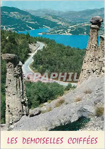 Moderne Karte Les Alpes Sur la route Briancon Barcelonnette Les Demoiselles coiffees du Sauze et Lac de Serre