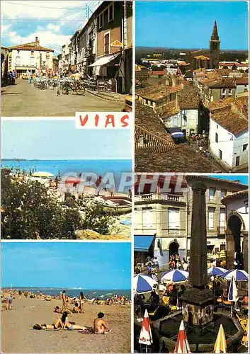 Cartes postales moderne Vias le centre ville l'eglise la plage de Farinette la place centrale
