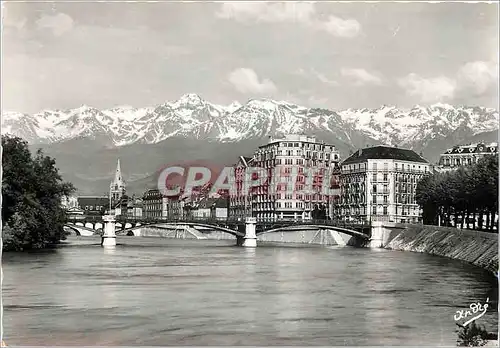 Moderne Karte Grenoble Pont de la Porte de France et les Alpes