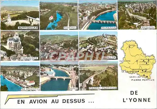 Moderne Karte En Avion au dessus de l'Yonne Sermizelles Chichee Auxerre Avallon Tonnerre Chablis Vezelay Le Sa