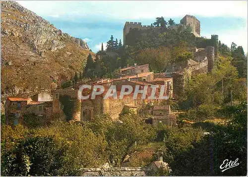 Moderne Karte Castelnou Pyrenees Orientales Le village dans son enceinte fortifee domine par le chateau feodal