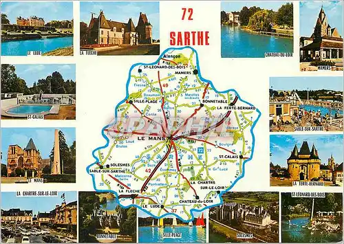 Moderne Karte Sarthe Prefecture Le Mans Sous Prefect La Fleche Mamers