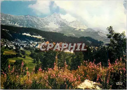 Moderne Karte Meribel Savoie La station et la Dent de Burgin depuis le Raffort