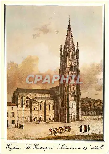 Moderne Karte Saintes Vieille Gravure de 1850 La facade et le clocher de l'Eglise de Saint Eutrope