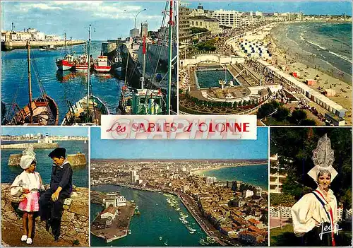 Cartes postales moderne Les Sables d'Olonne Le Port La piscine et la plage Petit enfants en costume du pays