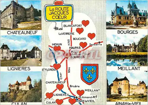 Moderne Karte La Route Jacques Coeur Chateauneuf Bourges Lignieres Meillant