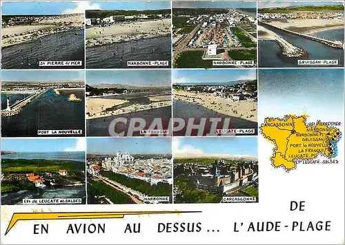 Moderne Karte En Avion au dessus de l'Aude Plage St Pierre sur Mer Narbonne Gruissan Port La Nouvelle La Franq