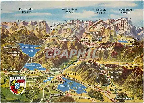 Moderne Karte Panorama Bayerisches Oberland West mit Loisach und Ammertal