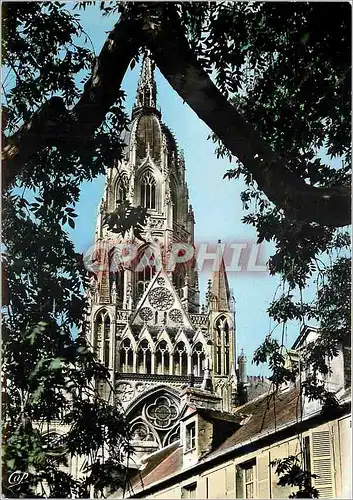 Moderne Karte Bayeux La Cathedrale Tour du Transept a travers les arbres