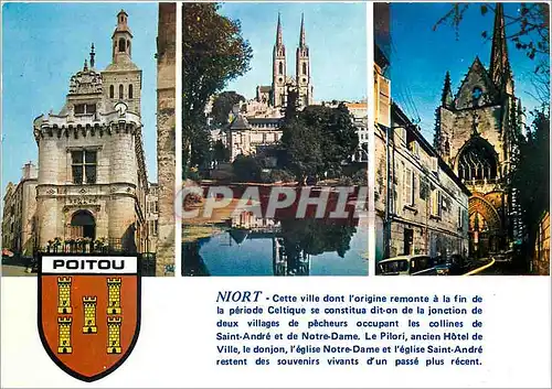 Moderne Karte Niort Deux Sevres Le Pilori ancien Hotel de Ville Les Bords de la Sevre Niortaise et l'Eglise Sa