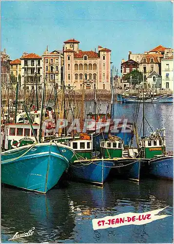 Moderne Karte Saint Jean de Luz Le port Au fond la Maison de l'Infante Bateaux