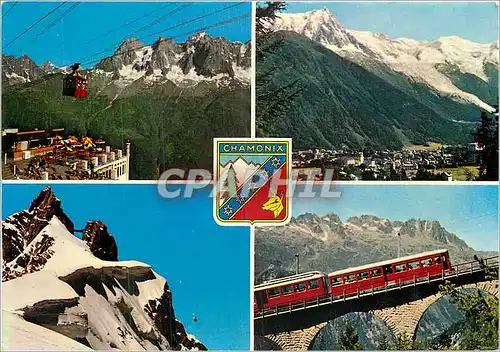 Cartes postales moderne Chamonix Teleferique du Brevent vue generale et Massif du Mont Blanc Train