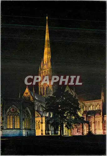 Moderne Karte Salisbury Cathedrale Floodlit from the south