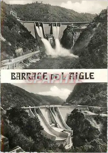 Moderne Karte Gorges de la Dordogne Barrage de l'Aigle Les deversoirs un jour de crue Vue d'Ensemble