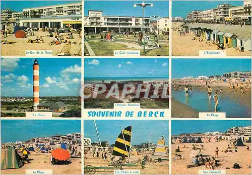 Cartes postales moderne Souvenir de Berck Le bar de la plage Le phare Les chars a voile Vue generale
