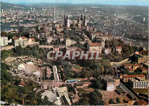 Moderne Karte Lyon Vue aerienne sur la Colline de Fourviere