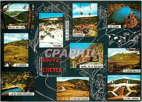 Moderne Karte Route des Cretes Vallee des lacs Teleskis Telesieges Lac Blanc Le Hohneck Schlucht Grand Ballon