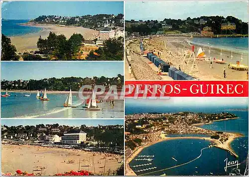 Moderne Karte Perros Guirec La Plage de Trestraou Voilliers