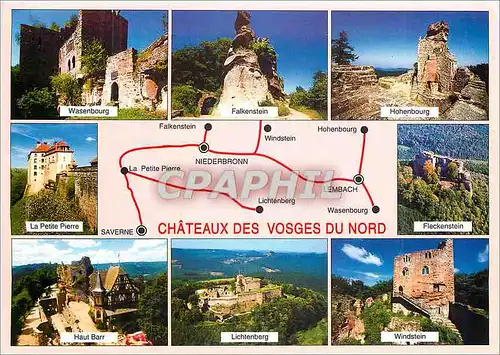 Moderne Karte Chateaux des Vosges du Nord Wasenbourg Falkenstein Hohenbourg LA Petite Pierre
