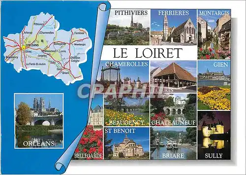 Moderne Karte Le Loiret Pithiviers Ferrieres Montargis Chamerolles Gien Beaugency
