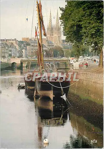 Moderne Karte La Bretagne Pittoresque Quimper Sur la riviere de l'Odet Bateau