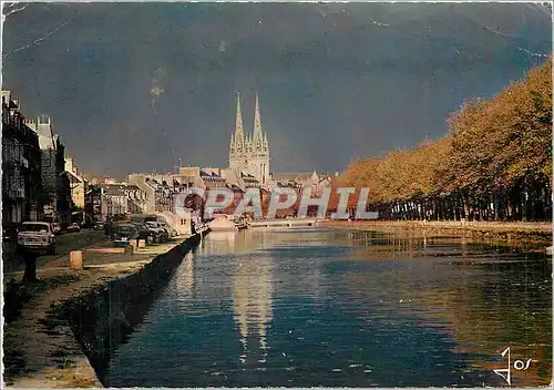 Cartes postales moderne Quimper Finistere Les Quais de l'Odet et le nouveau Pont au crepuscule