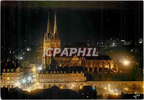 Moderne Karte Quimper La Cathedrale illuminee au centre de la Ville