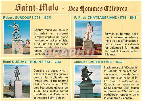 Cartes postales moderne Saint Malo Ses hommes Celebres Robert Surcouff Chateaubriand Duguay Trouin Cartier