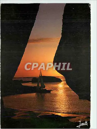 Moderne Karte Couleurs de Bretagne Soleil Couchant sur la cote rocheuse