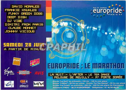 Moderne Karte La Nuit L'After Le Tea Dance Pelouse de Reuilly Europride Marathon