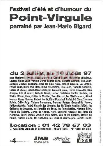 Cartes postales moderne Festival d'Ete et d'Humour du Point Virgule parraine par Jean Marie Bigard du 2 Juilet