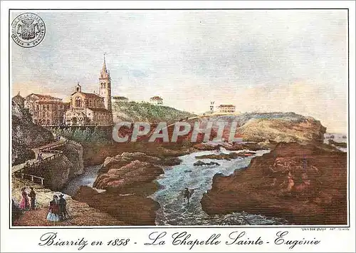 Moderne Karte Biarritz Vieilles Gravures de 1858 La Chapelle St Eugenie et le Rocher du Basta avant la constru