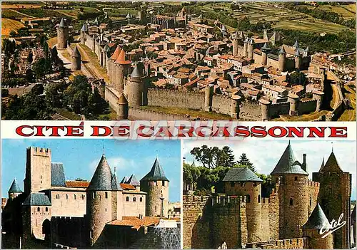 Moderne Karte Carcassonne Aude Vue aerienne de la cite prise du nord est
