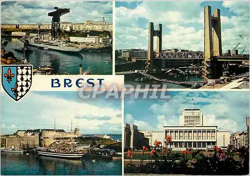 Moderne Karte Brest Finistere l'Arsenal le pont levant l'amiraute et l'hotel de ville
