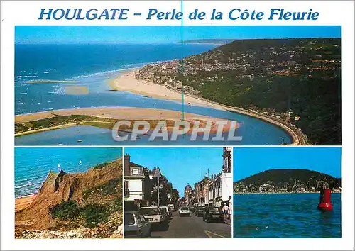 Moderne Karte Houlgate Calvados Vue generale Les Vaches Noires La rue des Bains le casino et la plage