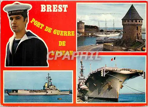 Cartes postales moderne Brest Port de Guerre de l'Ocean La Tour Tanguy et les navires Jeanne d'Arc et Foch Porte Avions