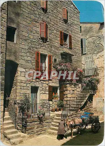 Moderne Karte Panorama de la Corse Sartene La Place du Maggiu