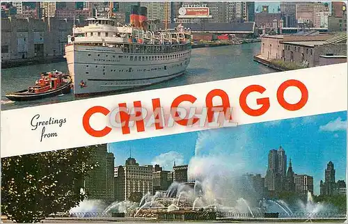Moderne Karte Greeting from Chicago Bateau