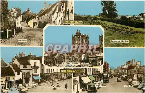 Moderne Karte Greetings from Shaftesbury Goldhill Coronation Gardens High Street St Peters Church