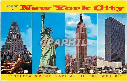 Moderne Karte New York City RCA Building Statue of Liberty Empire State Building United Nations Building